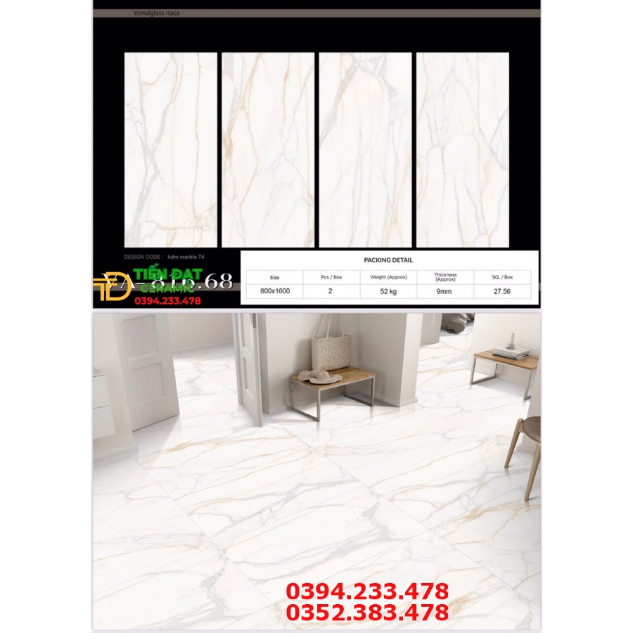 Đại Lý Gạch Nhập Khẩu Ấn Độ 80x160 Trắng Vân Vàng