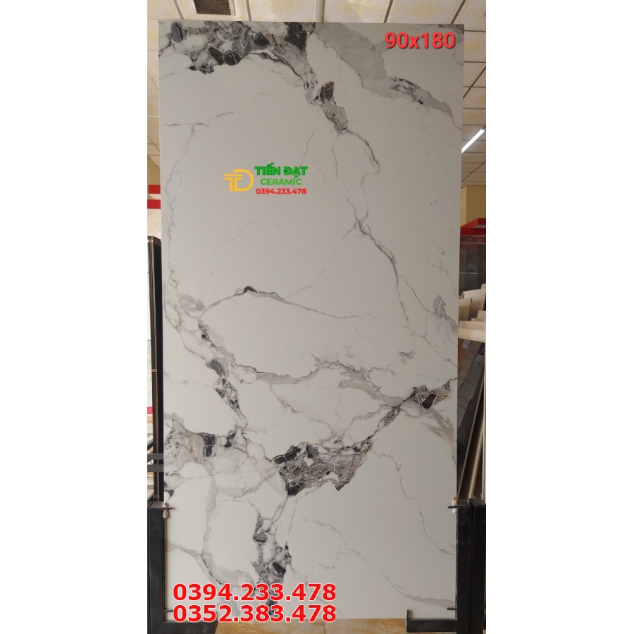 Gạch Khổ Lớn 90x180 Granite Lát Nền Trắng Vân Đen