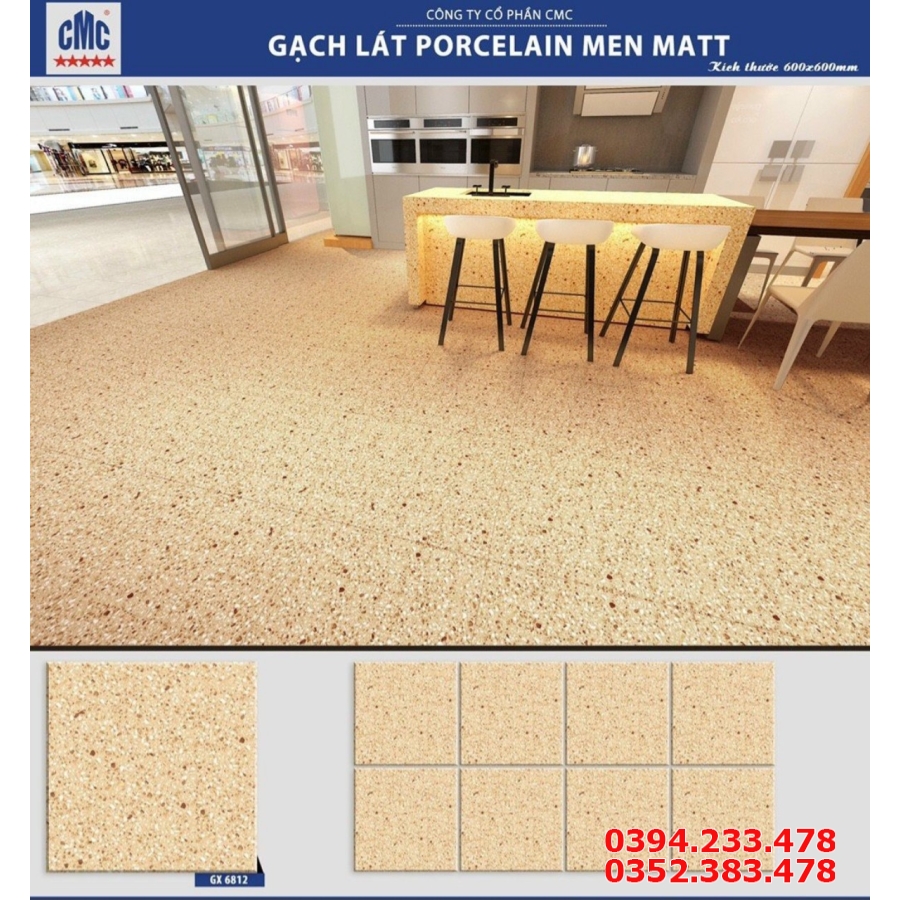 Gạch Lát Nền 60x60 Đá Mờ Vân Vàng Giá Rẻ